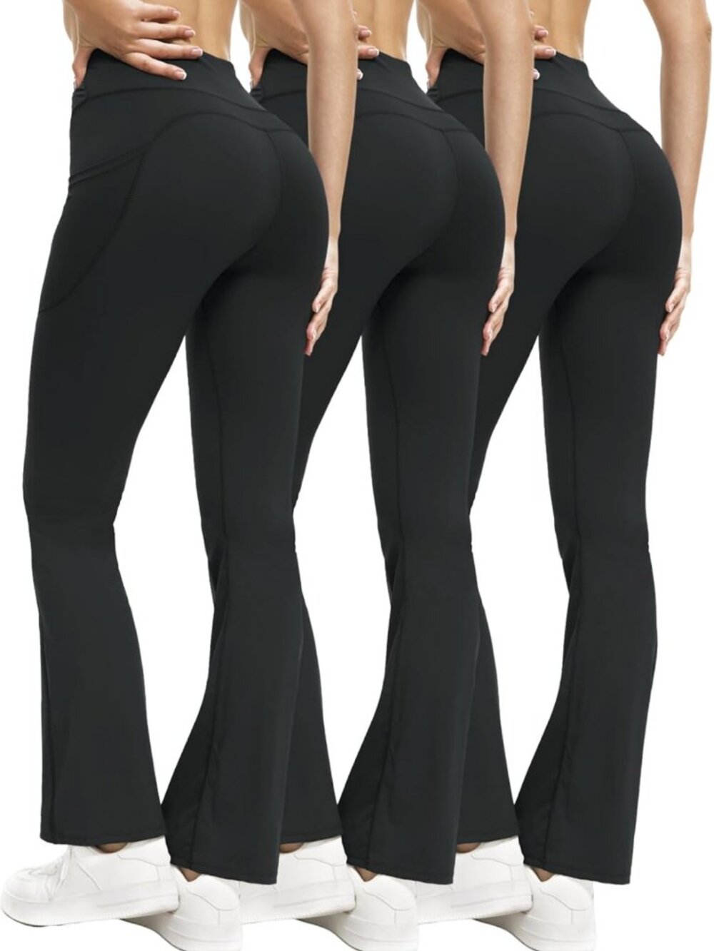 3-Pack Women's Flare Leggings with Pockets - Stylish Yoga Pants for Comfort